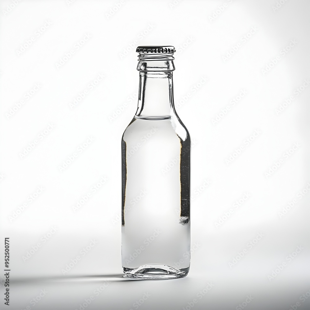 Pristine Glass Bottle of Crystal Clear Water with Minimal White Background for Product Photography Pristine Glass Bottle of Crystal Clear Water with Minimal White Background for Product Photography
