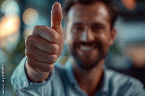 A person giving a thumbs up and smiling. This image captures positivity and confidence. It is perfect for motivational themes. Generative AI.