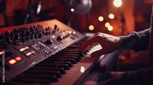 Artist Performer Recording Song on Electronic Keyboard Studio