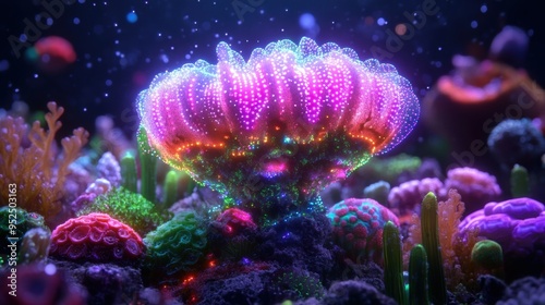 Wallpaper Mural Underwater, a stunning display of neon-hued corals illuminates the reef, showcasing the rich and vibrant biodiversity of the ecosystem. Torontodigital.ca