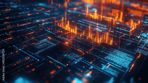 Abstract Digital Network with Glowing Lines and Data