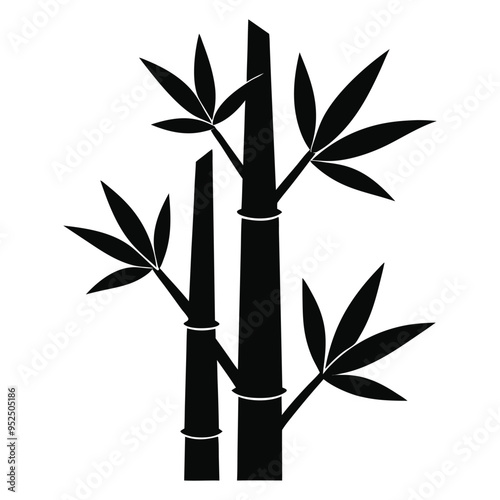 bamboo and leaves silhouette vector isolated on a white background