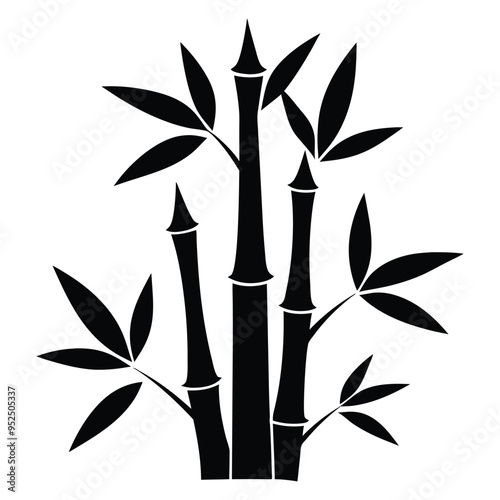 bamboo and leaves silhouette vector isolated on a white background