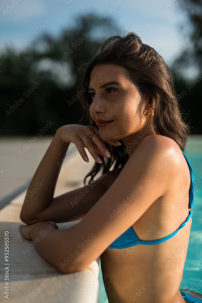 hot brunette with blue bikini at pool hot brunette with blue bikini at pool