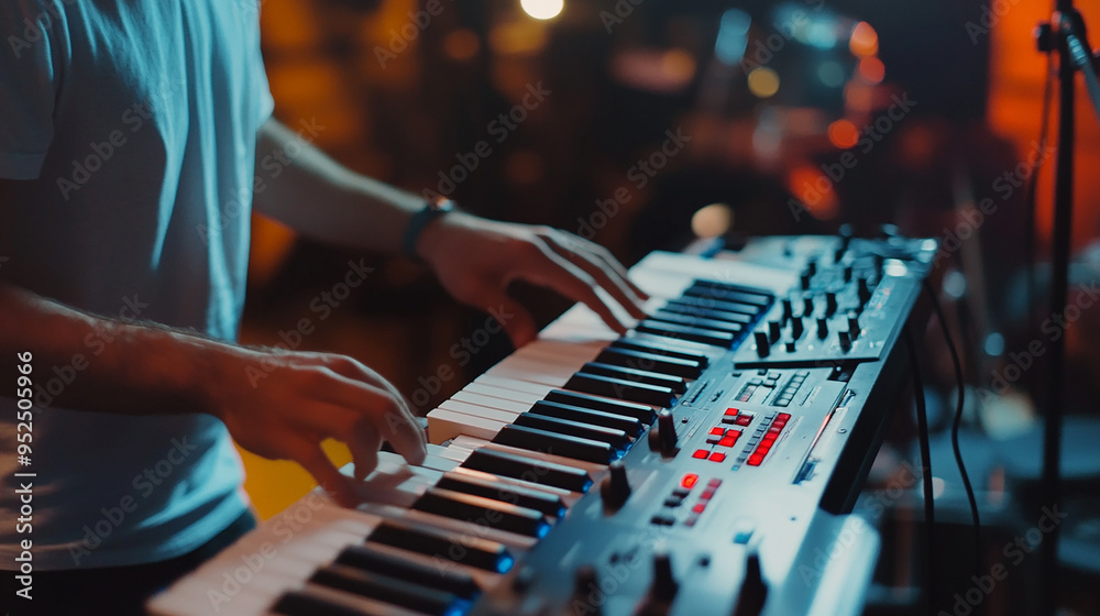 Artist Performer Recording Song on Electronic Keyboard Studio Artist Performer Recording Song on Electronic Keyboard Studio