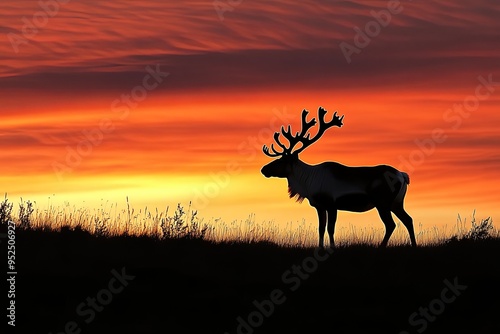 Silhouette of caribou on the tundra 