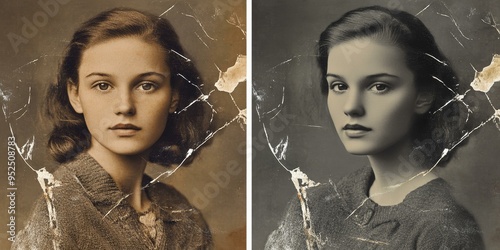Vintage photo of a woman with damaged edges.