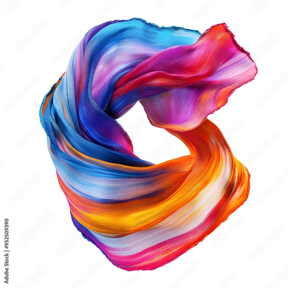 Vibrant Abstract Silk Scarf with Expressive Brushstrokes Against Minimalist White Background Vibrant Abstract Silk Scarf with Expressive Brushstrokes Against Minimalist White Background