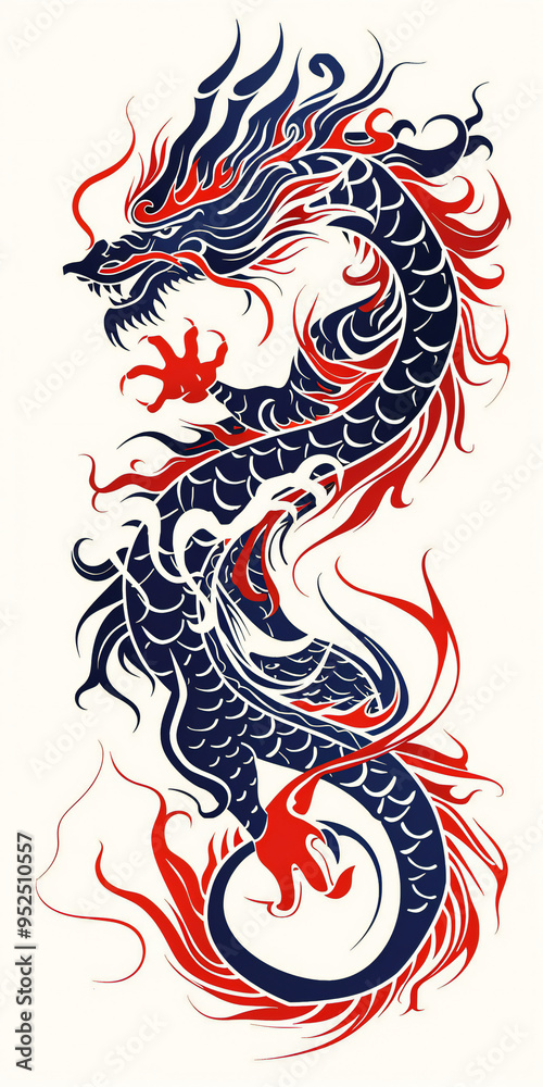 Fototapeta premium Tribal Dragon Tattoo very simple traditional tattoo flash styles illustration
