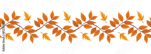 Seamless boder with autumn tree branch. Wreath for website header background. Vector illustration	