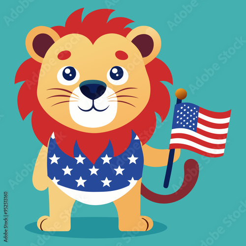 Download American Lion With Usa Flag Theme - Cute Cartoon Vector Illustration For Kids Svg File For Design. photo