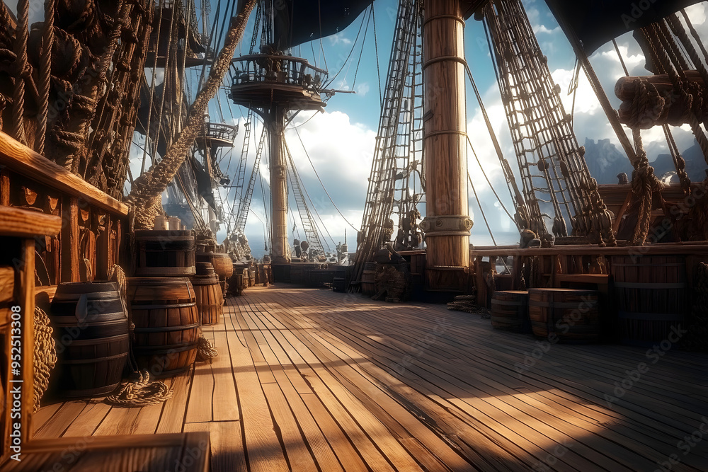 Fototapeta premium Pirate ship deck, history and fantasy concept.