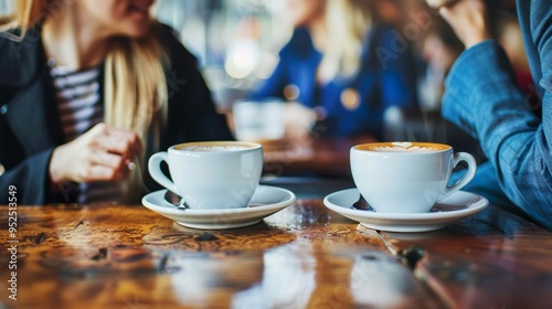 A business person having a coffee meeting with another professional, engaged in conversation and networking in a casual setting.