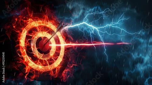 A lightning bolt striking a bullseye, indicating sudden and powerful business success.