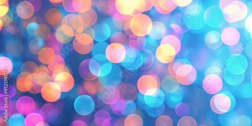 Colorful blurred bokeh lights on blue and pink background. Festive and celebration concept. Abstract image for wallpaper, banner, and background. Banner with copy space. 