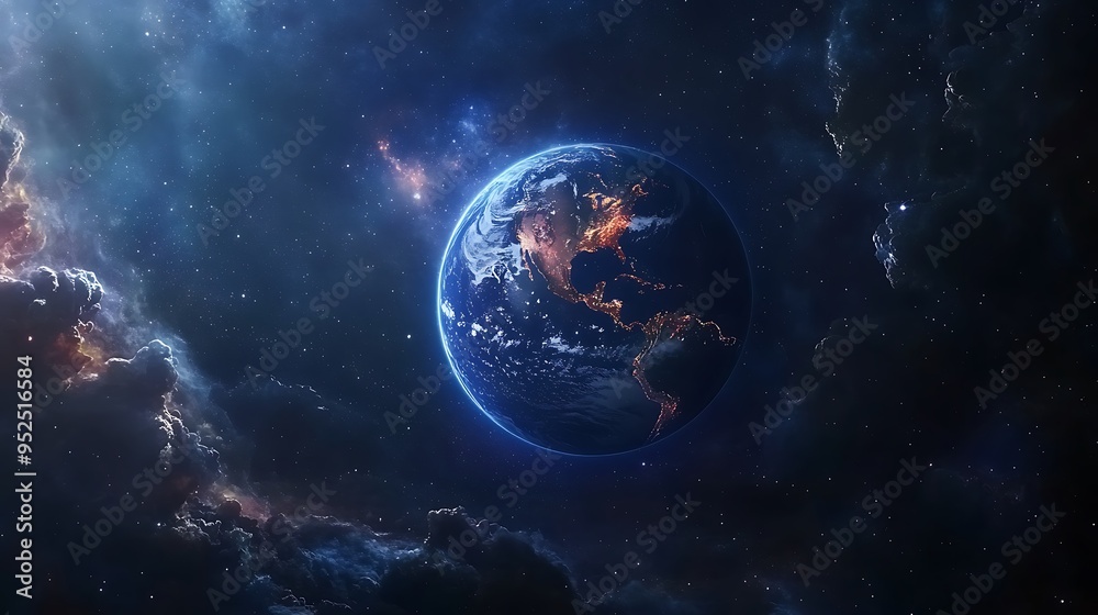 Enchanting Aurora Borealis Over Earth - Spectacular Swirling Clouds and Glowing Atmosphere with Starry Space Background Enchanting Aurora Borealis Over Earth - Spectacular Swirling Clouds and Glowing Atmosphere with Starry Space Background