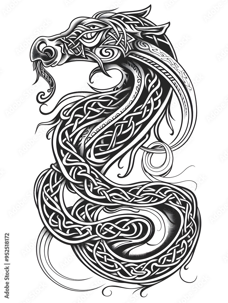 Fototapeta premium Loch Ness head very simple traditional tattoo flash styles illustration