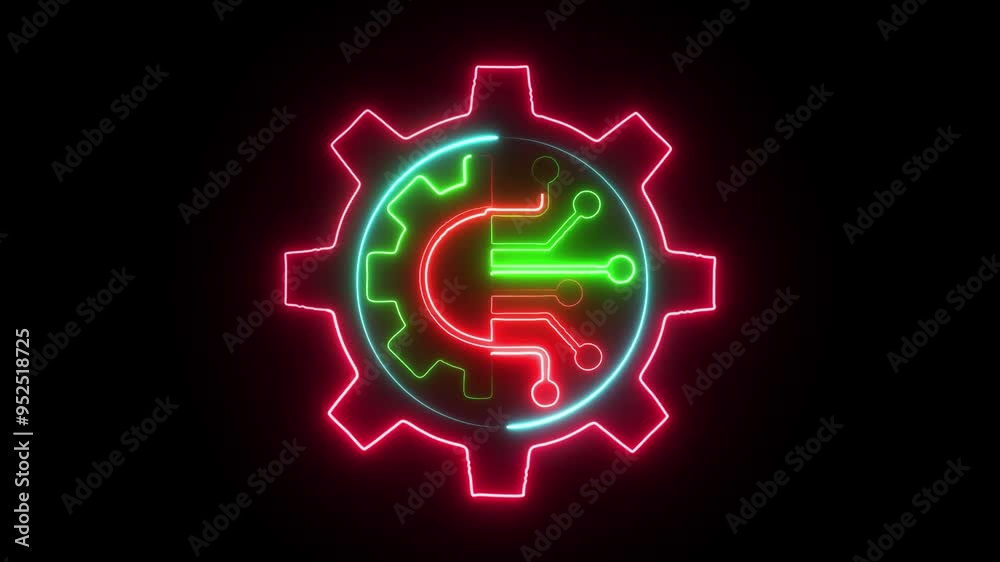 Glowing neon line Wrench and screwdriver in gear icon isolated on black background. Adjusting, service, setting, maintenance, repair, fixing. 4K Video motion Glowing neon line Wrench and screwdriver in gear icon isolated on black background. Adjusting, service, setting, maintenance, repair, fixing. 4K Video motion