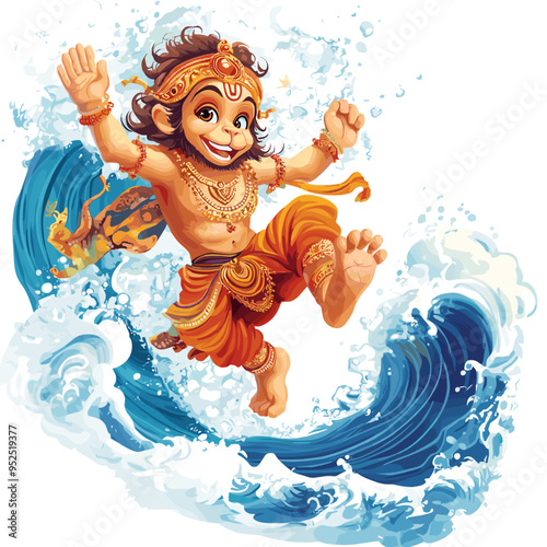 Little Hanuman Leaping Over Waves