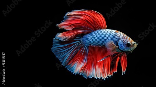 The captivating colors of a Halfmoon Betta, beautifully captured in motion against a black background