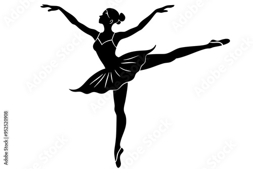 Ballet Arabesque Silhouette, Graceful Dance Pose with Extended Leg, Vector Illustration