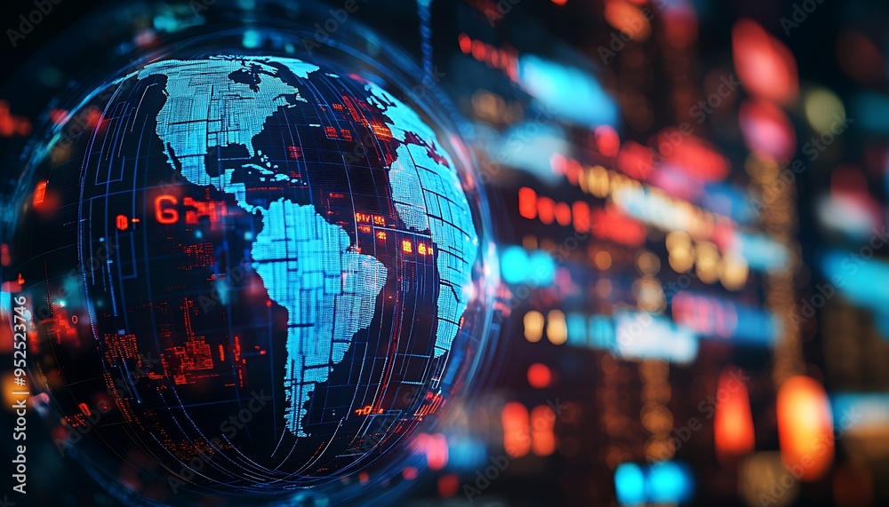 Digital Globe with Currency Symbols Representing Shift in Global Trade Power Digital Globe with Currency Symbols Representing Shift in Global Trade Power