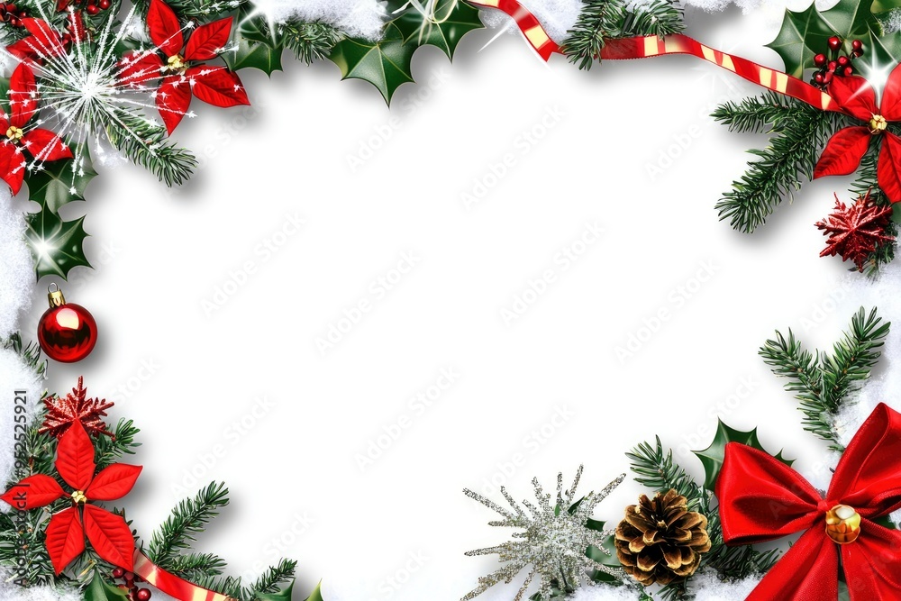 Festive Christmas Border with Red Ornaments and Holly Festive Christmas Border with Red Ornaments and Holly