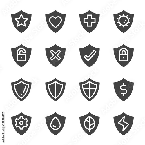 shield solid icon set