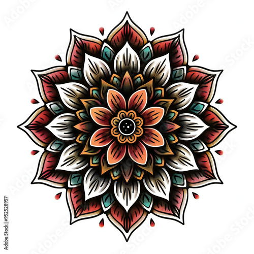 mandala and flower very simple traditional tattoo flash styles illustration