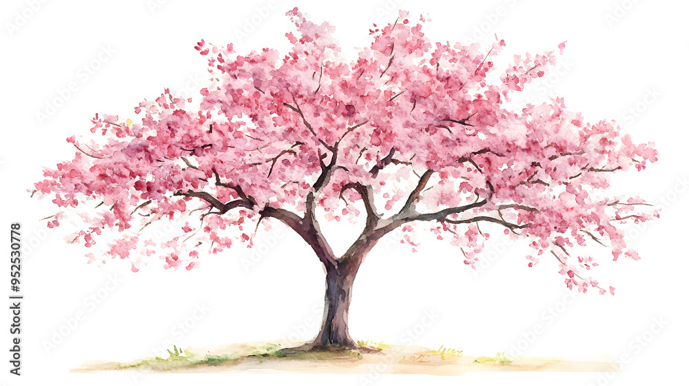 Fototapeta premium Watercolor Painting of a Blooming Cherry Tree in Spring
