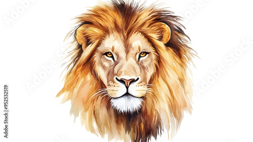 Watercolor Lion Head Illustration Powerful Animal Portrait