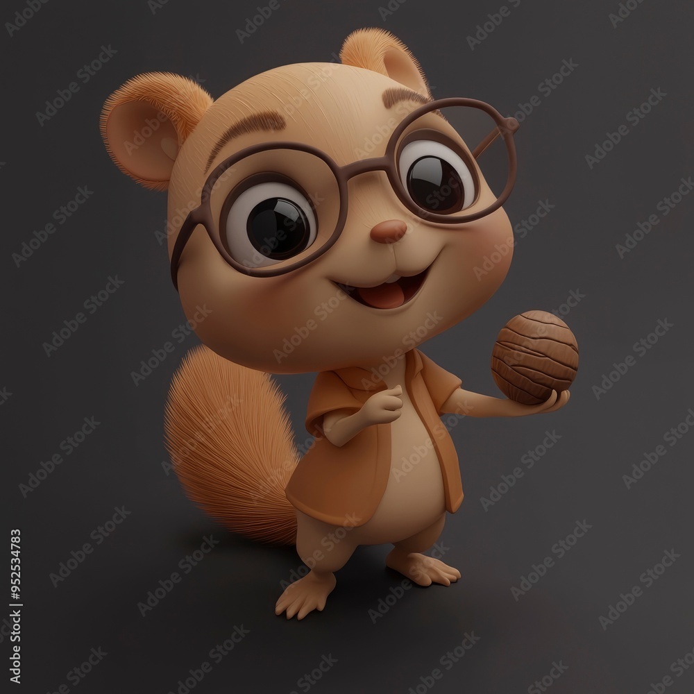 Fototapeta premium Cute Cartoon Squirrel Holding a Nut