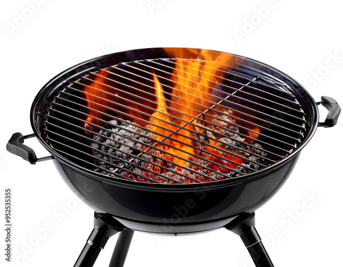 On PNG, empty circular grills with coal and fire are isolated.
