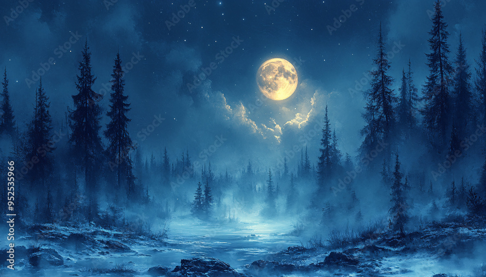 A moonlit forest with tall trees, creating a mystical and serene atmosphere. Suitable for fantasy or nature-related themes. A moonlit forest with tall trees, creating a mystical and serene atmosphere. Suitable for fantasy or nature-related themes.