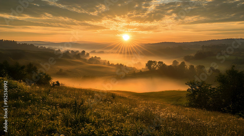 Wallpaper Mural A picture of a golden sun rising over a peaceful valley. Torontodigital.ca