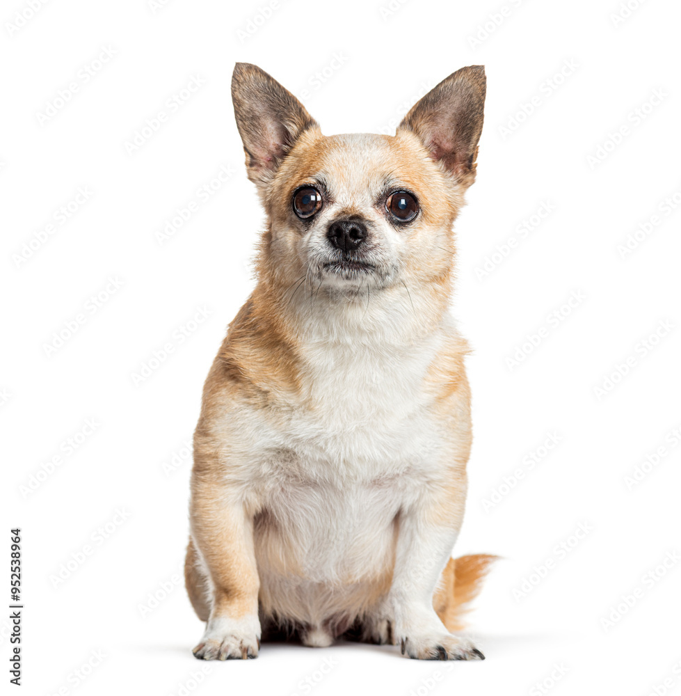 Chihuahua sitting and looking at camera on white background Chihuahua sitting and looking at camera on white background