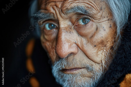 poignant elder portrait weathered face etched with lifes experiences soulful eyes convey melancholy wisdom soft lighting accentuates wrinkles and silver hair in emotive character study