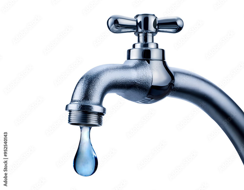 Close-up isolated faucet with a water drop on PNG Close-up isolated faucet with a water drop on PNG