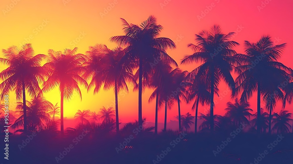 Palm Trees Silhouettes at Sunset - 3D Illustration Palm Trees Silhouettes at Sunset - 3D Illustration