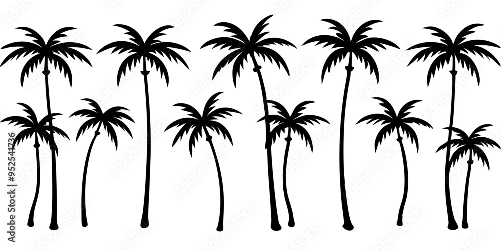 Obraz premium Tropical palm trees set silhouettes on white background