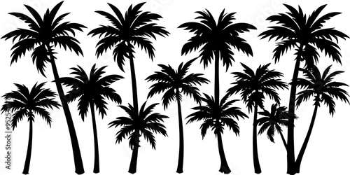 Wallpaper Mural Tropical palm trees set silhouettes on white background  Torontodigital.ca