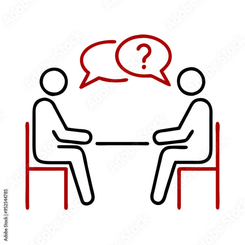 Meeting concept with two people in conversation and speech bubbles