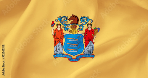 Wavy flag of the American state of New Jersey. The concept of Independence Day in the USA