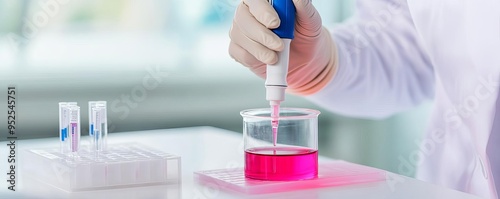 Researcher performing a Western blot on cell lysates, protein analysis, biochemical research photo