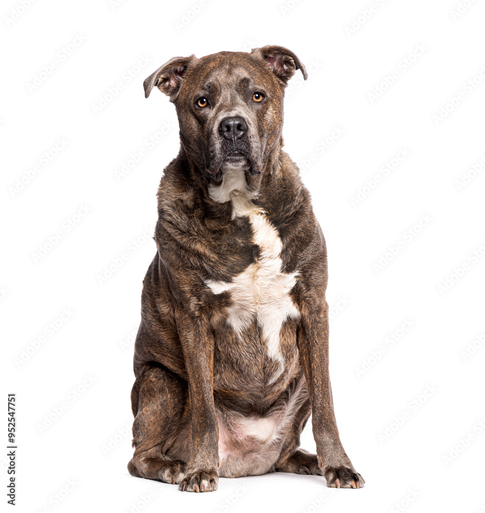 Large brindle dog sitting on white background Large brindle dog sitting on white background