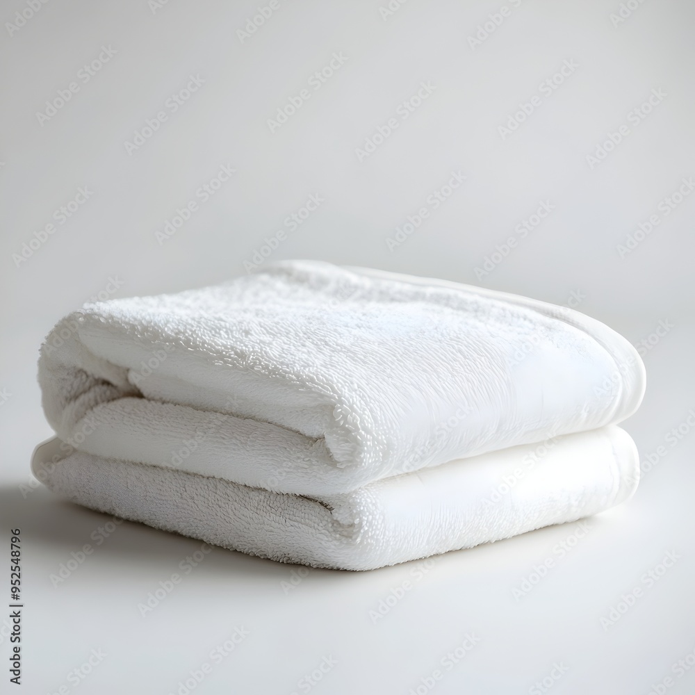 Neatly Folded White Towel on Pristine Background for Wellness and Hygiene Concepts Neatly Folded White Towel on Pristine Background for Wellness and Hygiene Concepts