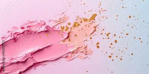 Pastry cream abstract background. Pastel pink  with gold glitter. Confectionery and dessert concept. Image for poster, and invitation, banner with copy space.