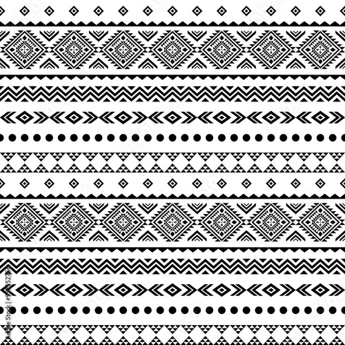 Ancient echoes Aztec geometric seamless patterns southwest Navajo Native American tribal ethnic black and white for textile printing