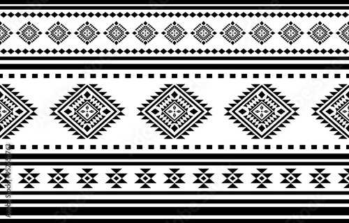 Ancient echoes Aztec geometric seamless patterns southwest Navajo Native American tribal ethnic black and white for textile printing