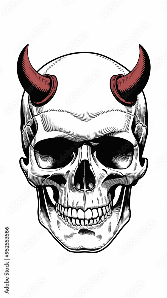 A vector illustration of a human skull with devil horns
A vector illustration of a human skull with devil horns